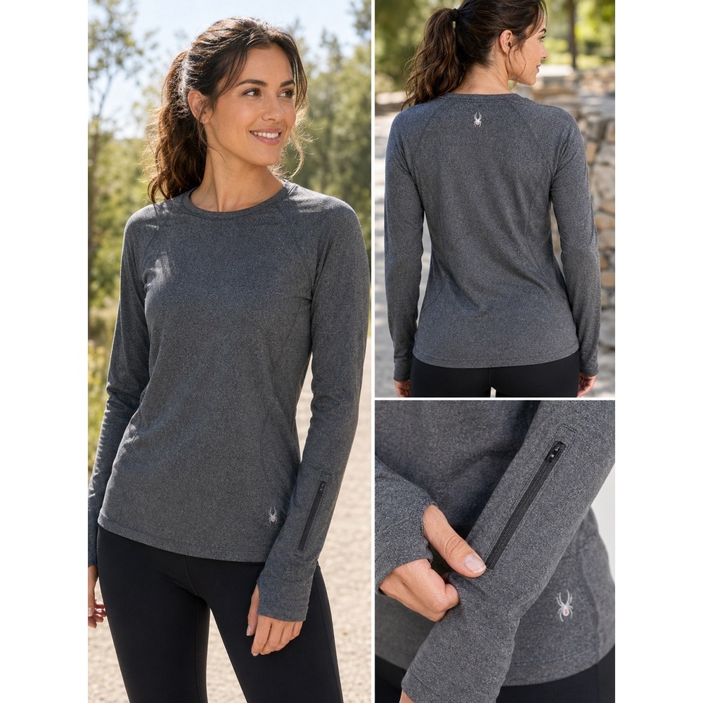 Spyder Active Long Sleeve Performance Shirt Gray Stretch Athletic Top M